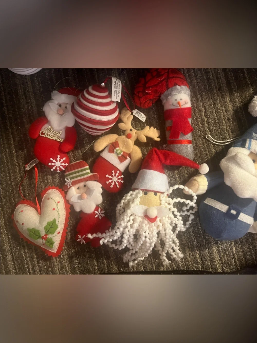 Festive Red Christmas Ornament Set - Fabric and Yarn 8pc lot 363